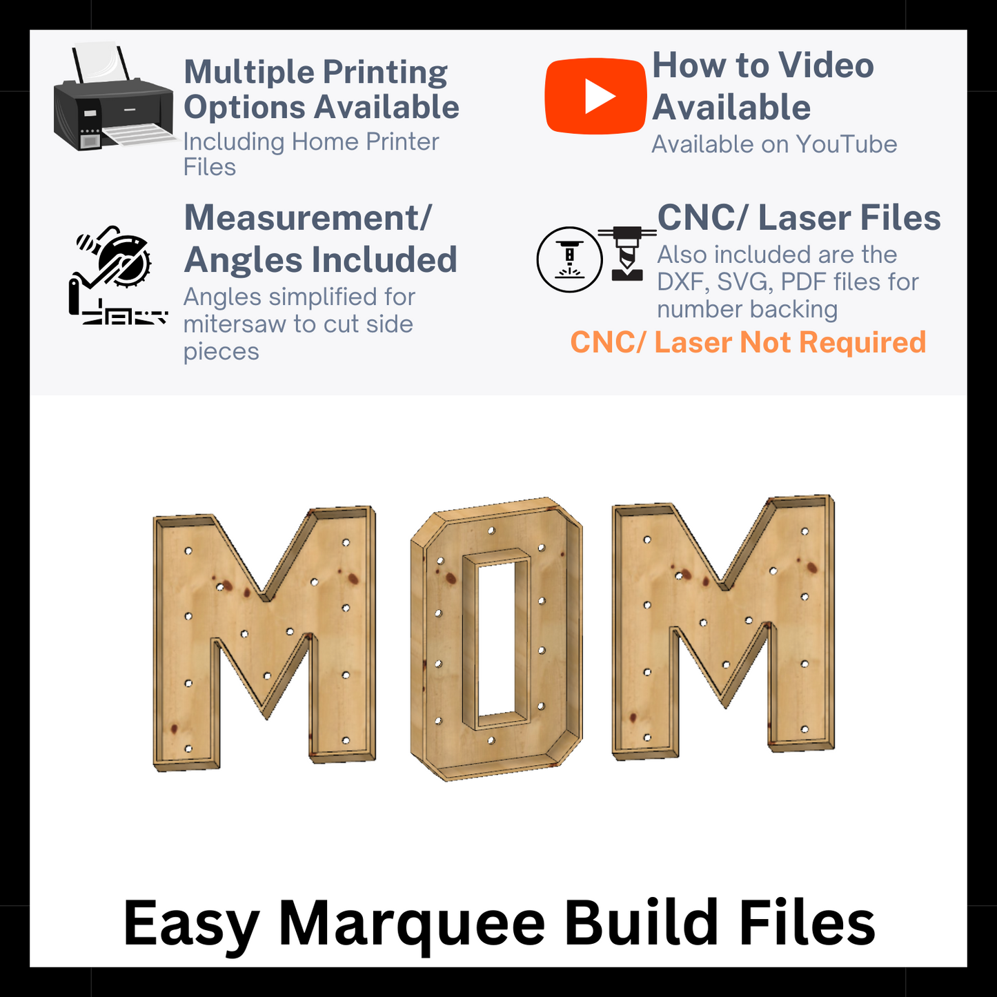 Marquee Package (MOM) Full Measurement Plans 4ft Tall Directions Digital Download