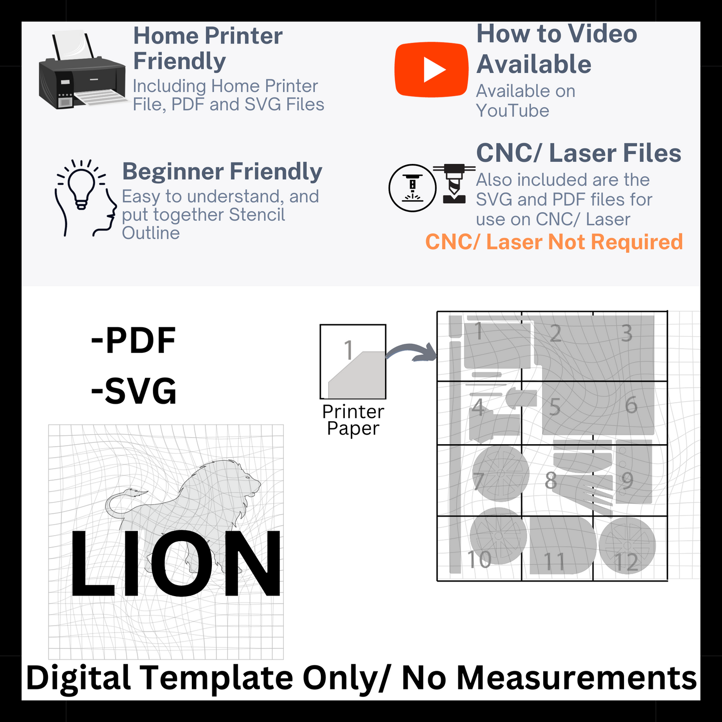 Lion Template in PDF and SVG Files
