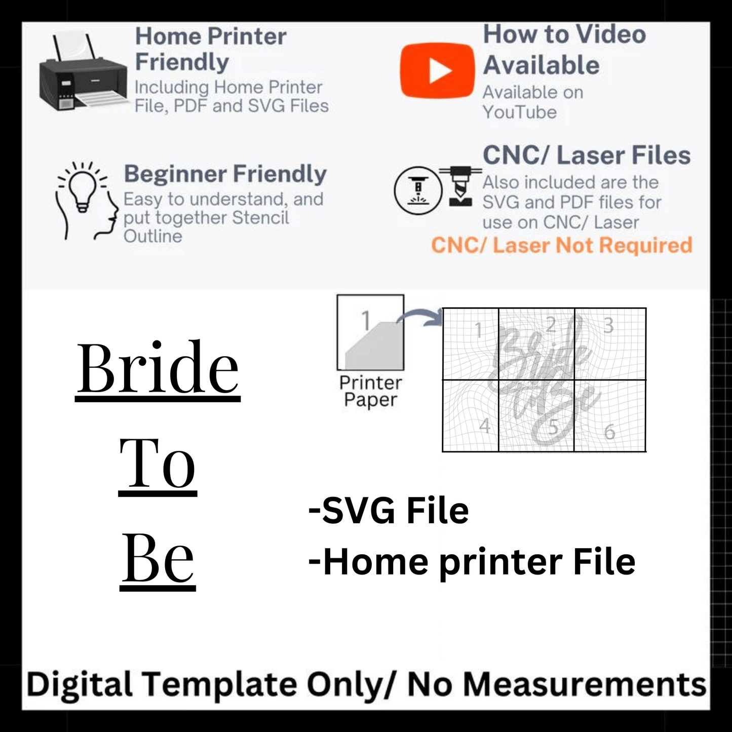 Bride To Be Bold 20 inches tall Template and SVG File