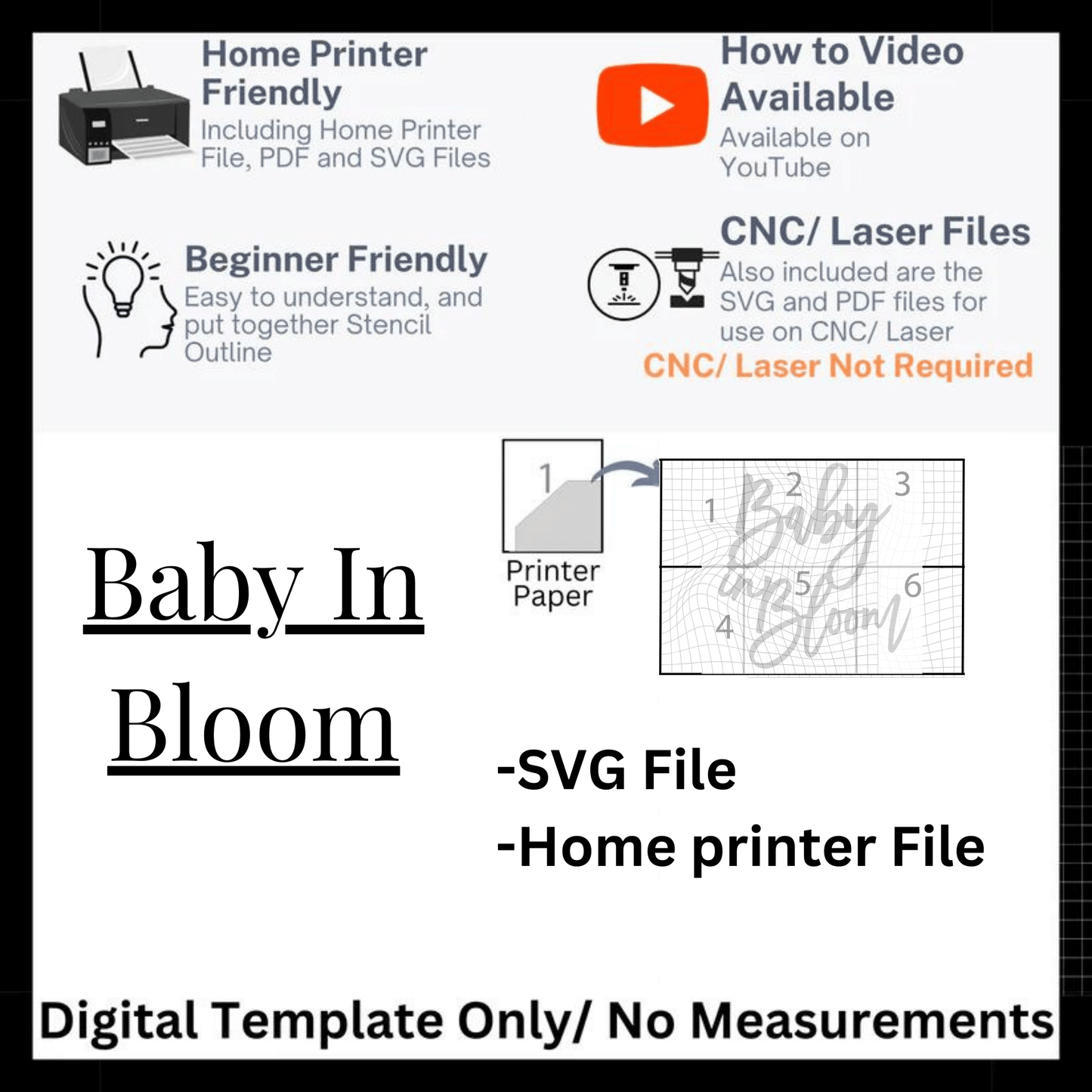 Baby in Bloom 18 inch x 20 inch Template and SVG File