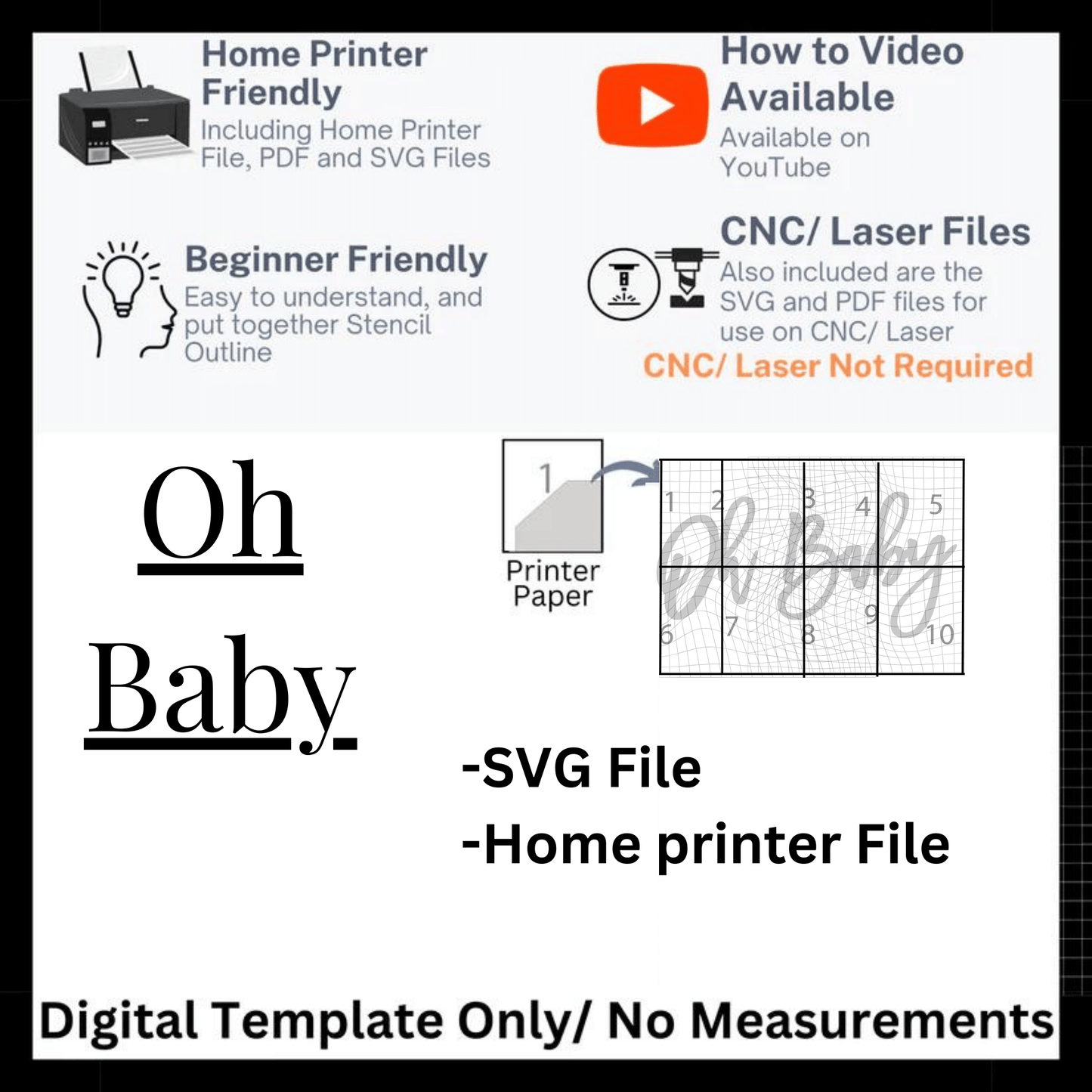 Oh Baby Bold 35 in x 16 inch Template and SVG File