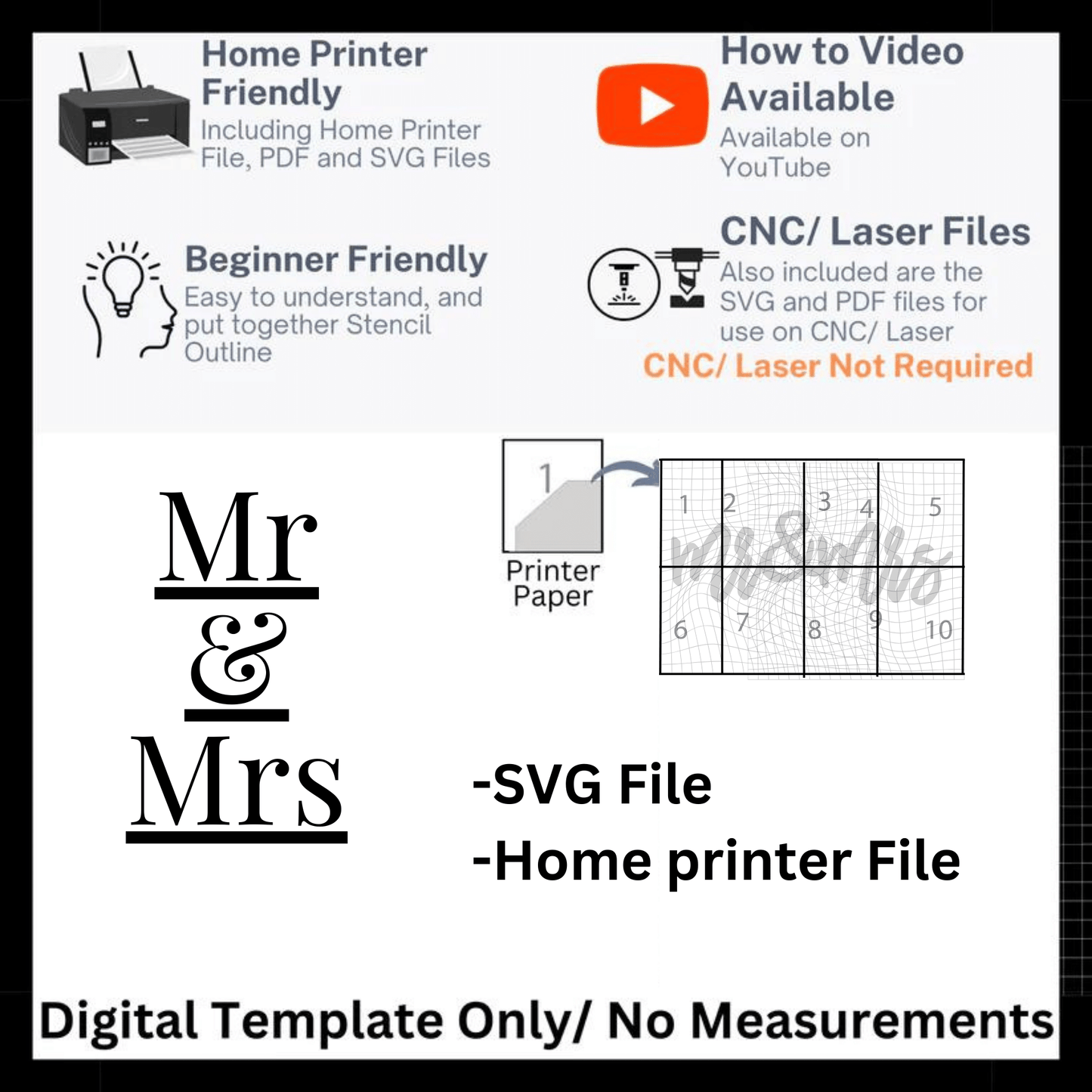 Mr&Mrs Bold 35 inch Template and SVG File