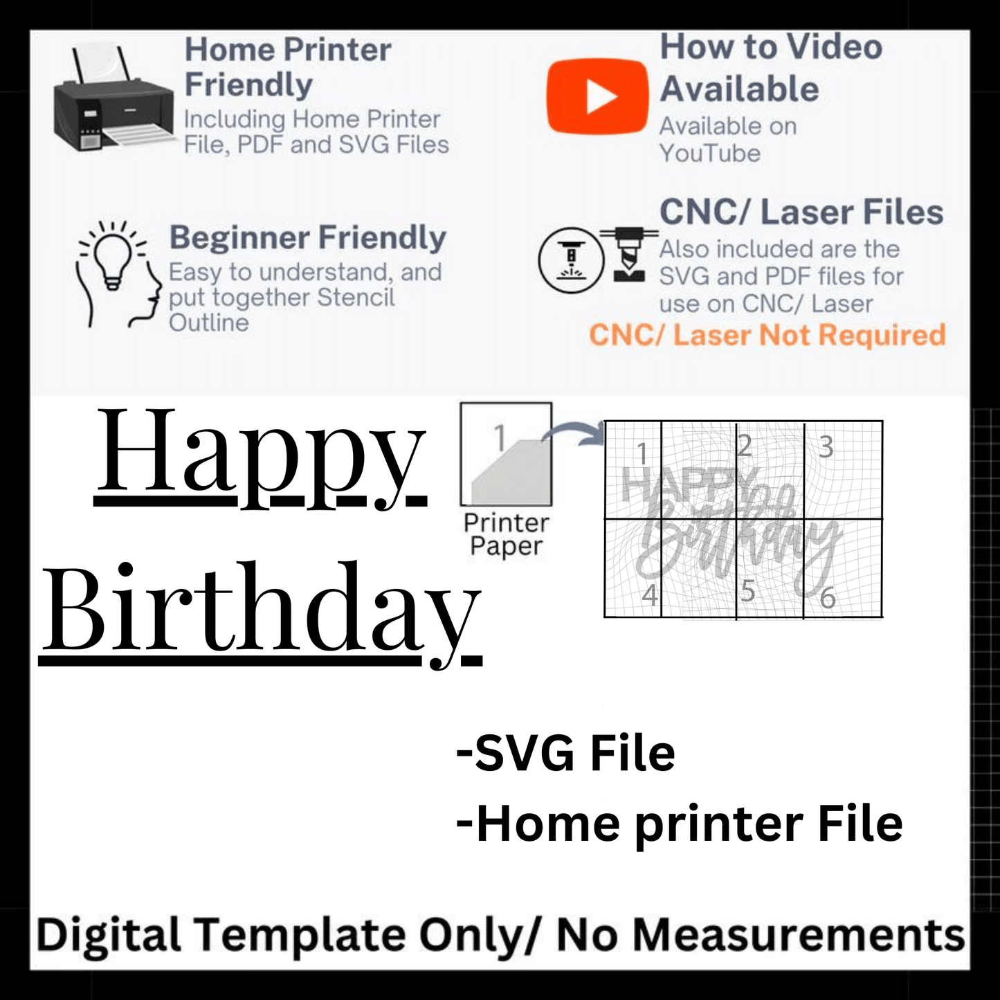 Happy Birthday Bold 24 inch Template and SVG File