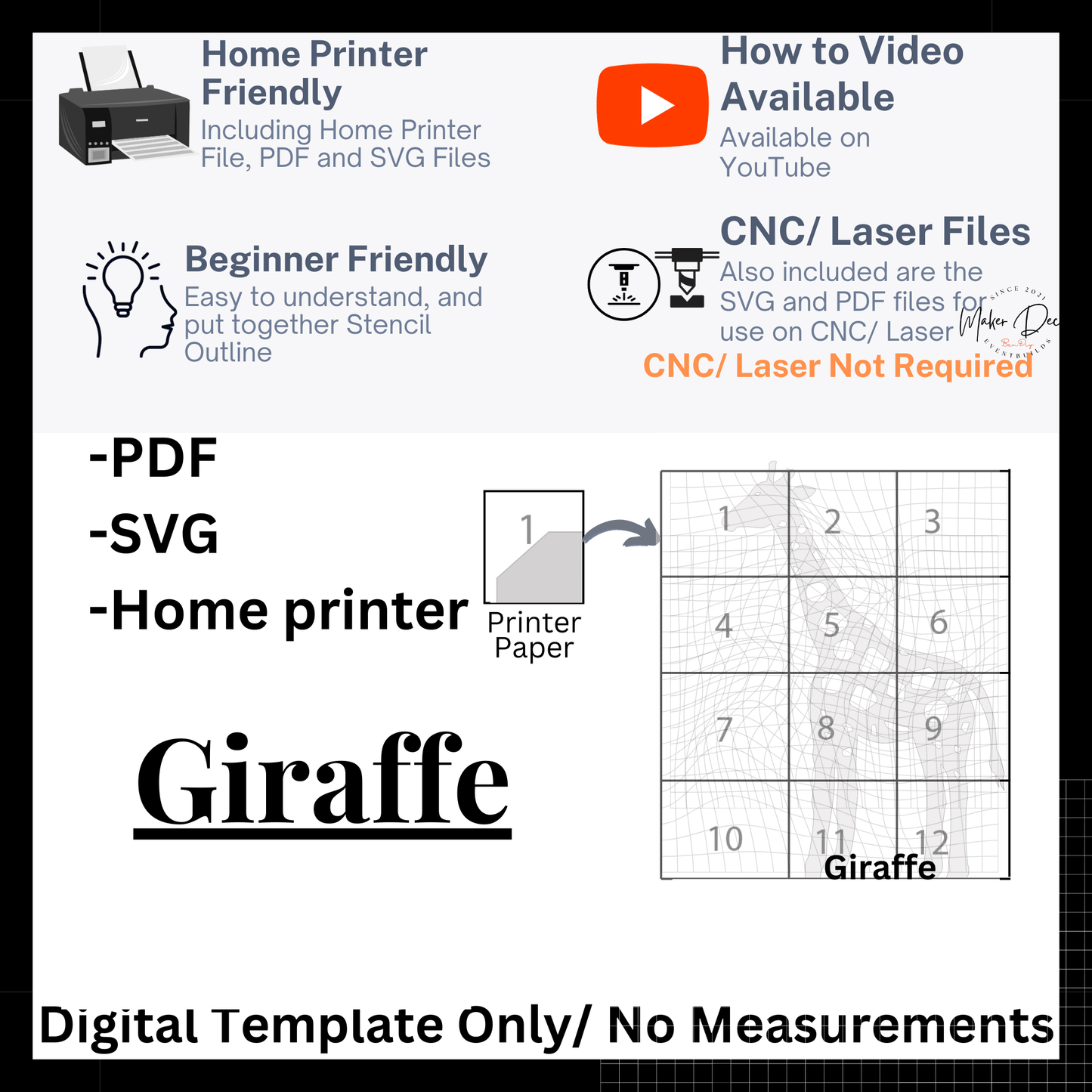 Giraffe 3ft tall Template and SVG File