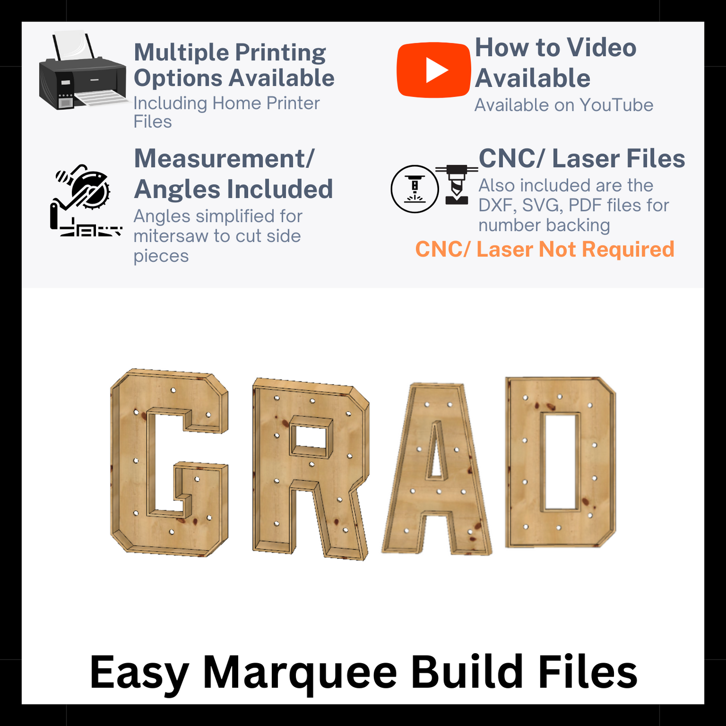 Marquee Package (GRAD) Full Measurement Plans 3ft Tall Directions Digital Download