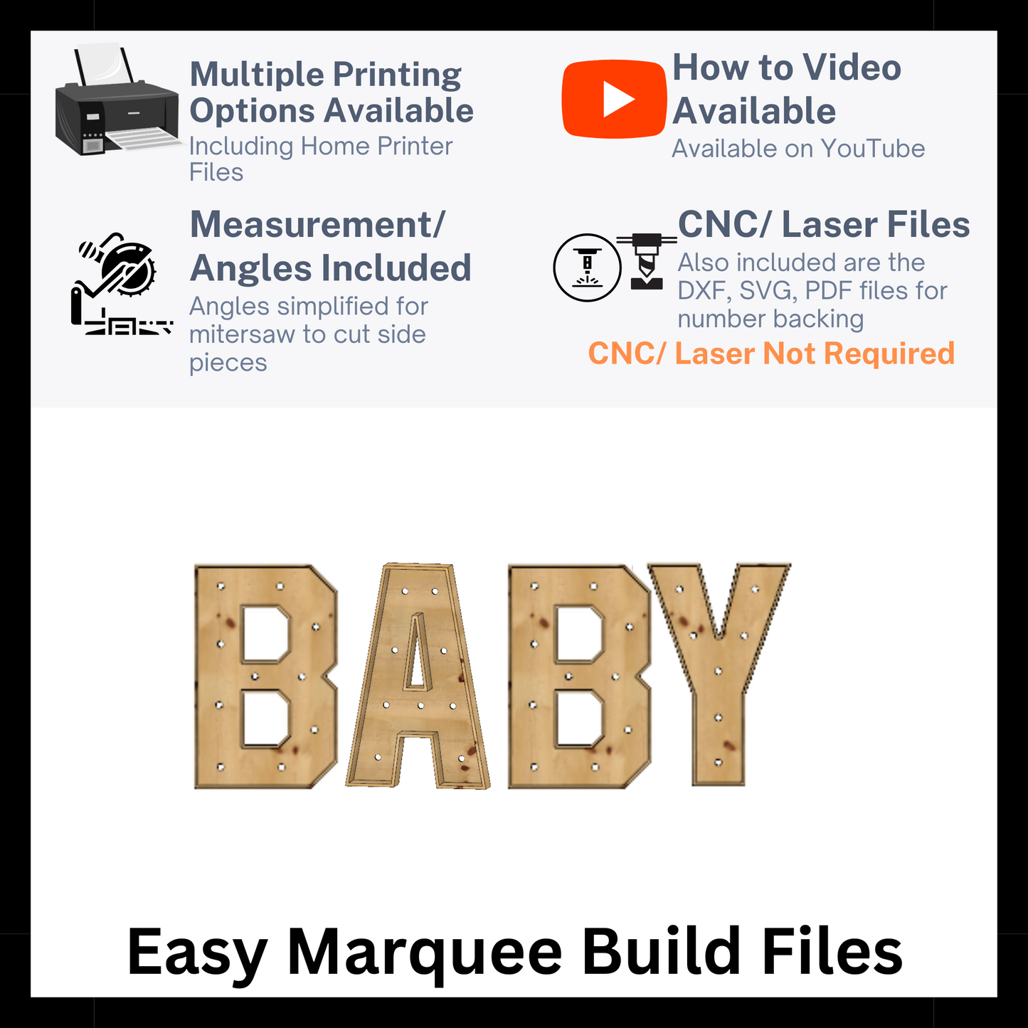 Marquee Package (BABY) Full Measurement Plans 3ft Tall Directions Digital Download