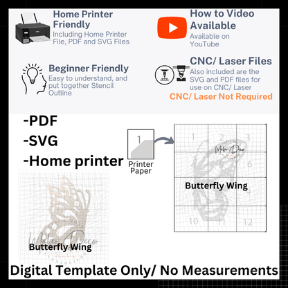 Butterfly Single 36 inch and 48 inch tall Template and SVG File