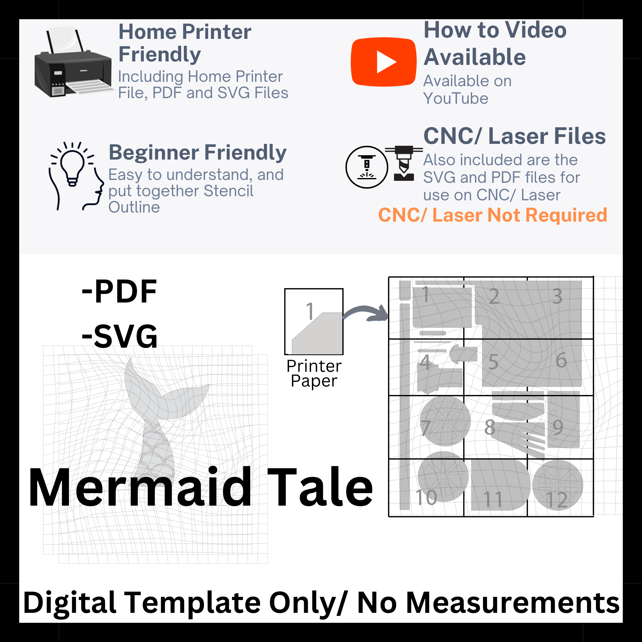 Mermaid Tale Template in PDF and SVG Files – Makerdecorshop