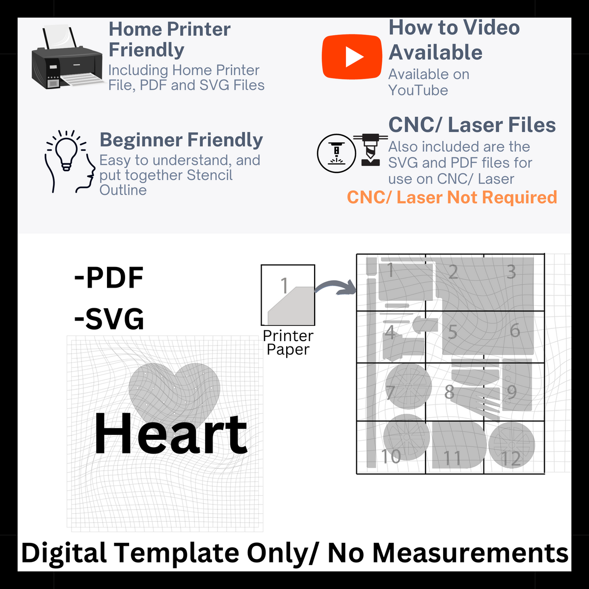 Heartcode Template Heart Template in PDF and SVG Files – Makerdecorshop