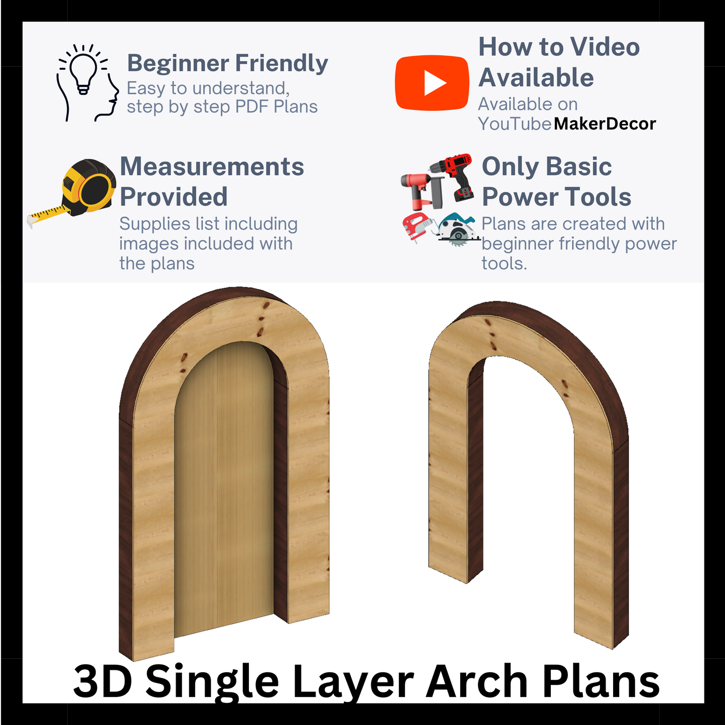 3D Single Arch PLANS with Measurements – Makerdecorshop