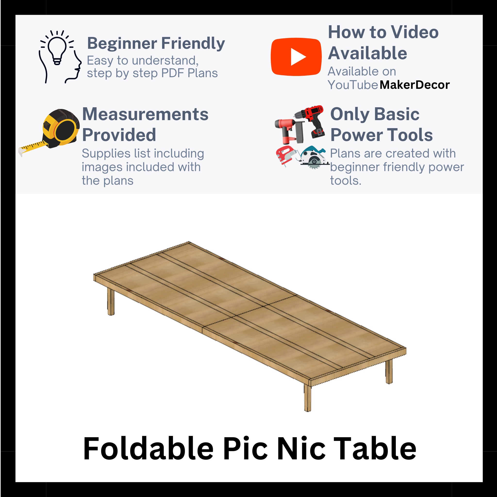 Picnic Table PLANS with Measurements – Makerdecorshop