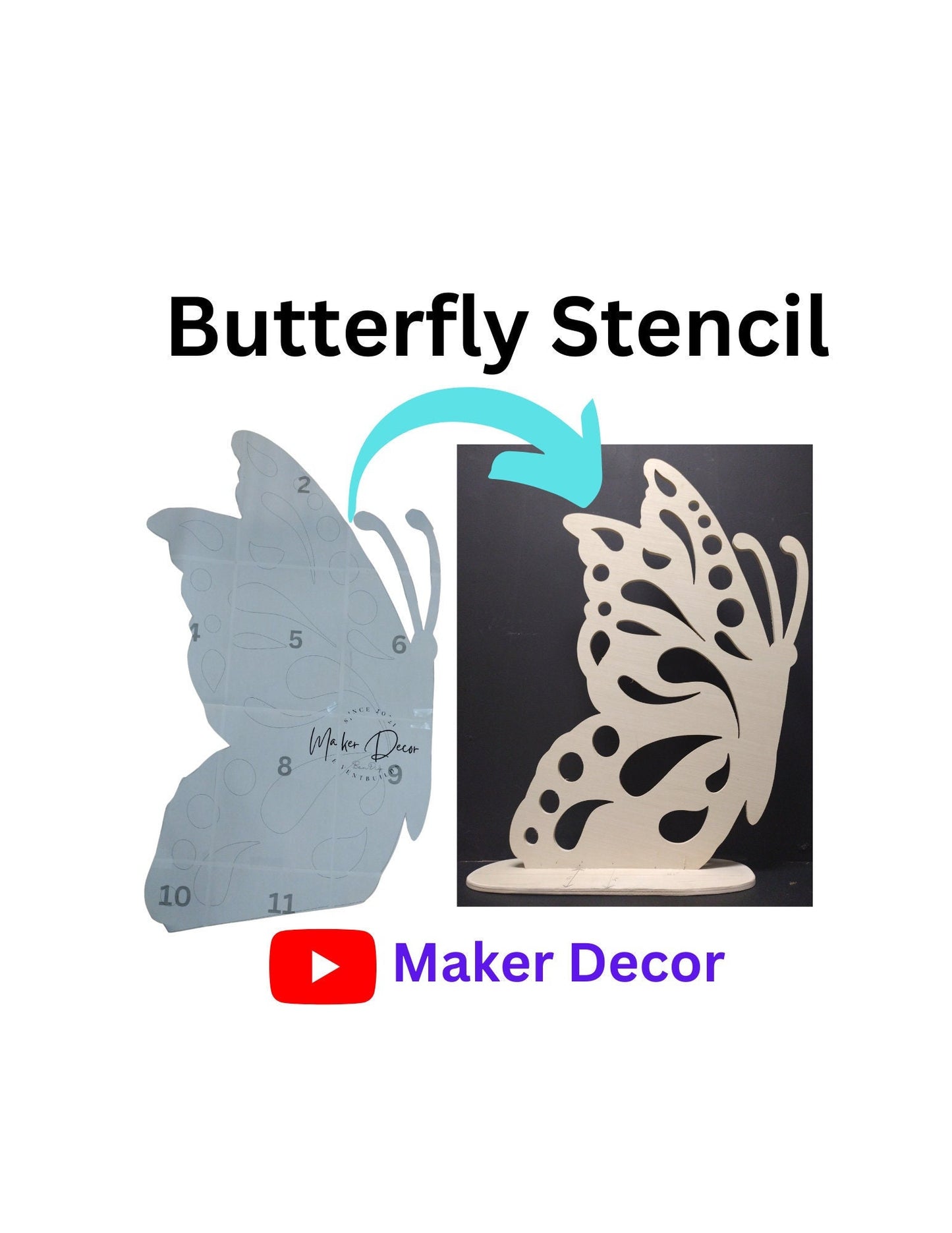 Plantilla Butterfly Single de 36 y 48 pulgadas de alto y archivo SVG