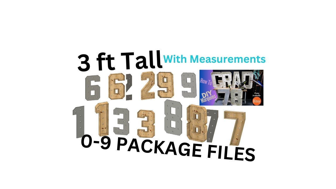 Marquee Package #0-9 Full Measurement Plans 3ft Tall Directions Digital Download