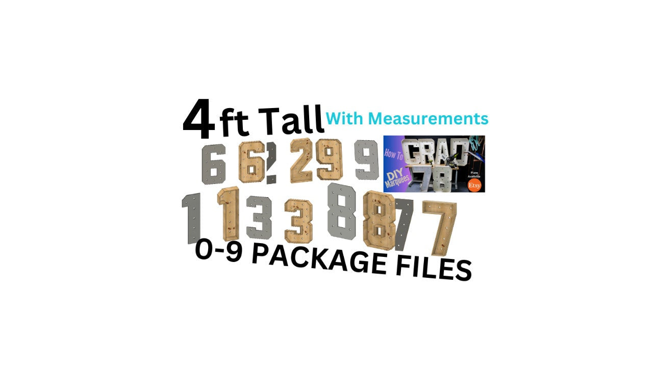 Marquee Package #0-9 Full Measurement Plans 4 ft Tall Directions Digital Download